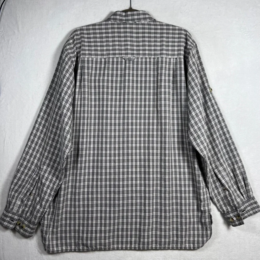 The North Face Mens Plaid Long Sleeve Button Down Grey White Modal Poly Large